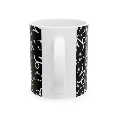 Ceramic Mug, (11oz, 15oz), Ceramic Coffee Mug, Black AOP, Capricorn Zodiac Design