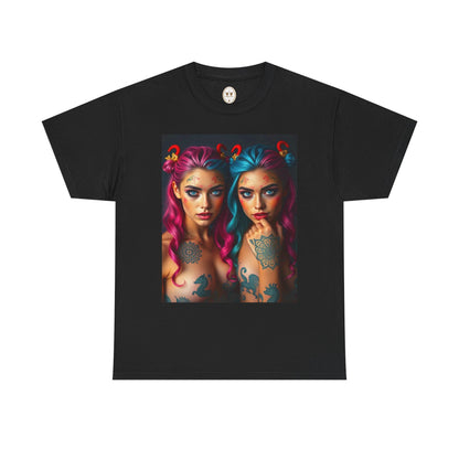 Unisex Heavy Cotton T-Shirt, Gemini, Zodiac v1, Sexy Art