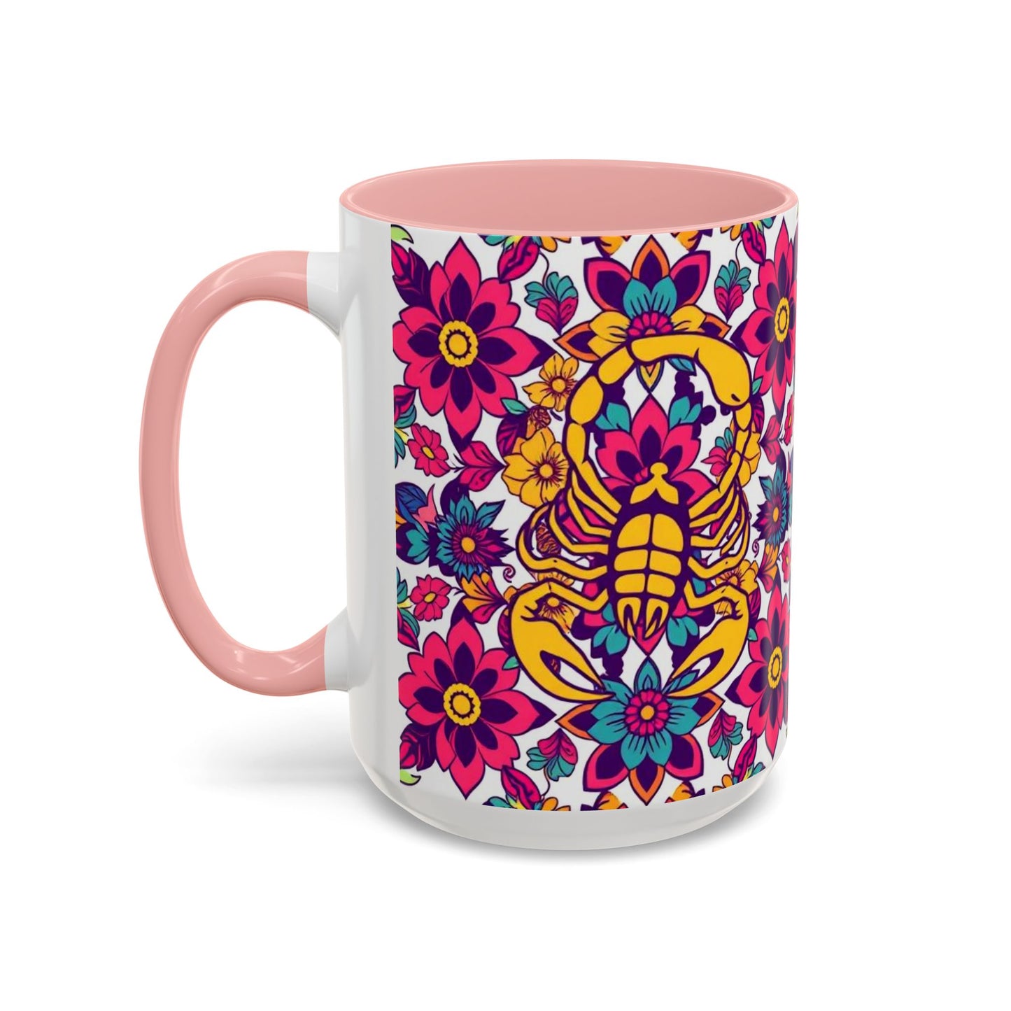 Accent Coffee Mug, Scorpio, Zodiac v2. Flower Pattern, (11, 15oz)