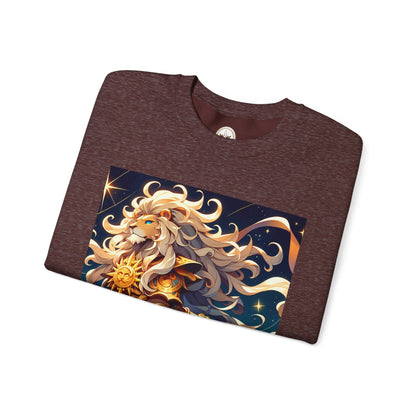 Unisex Heavy Blend™ Crewneck Sweatshirt,Cool Lion with White Hair, Leo Zodiac Design