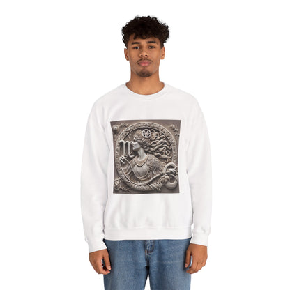 Unisex Heavy Blend™ Crewneck Sweatshirt, Stone Carving, Virgo Zodiac Design
