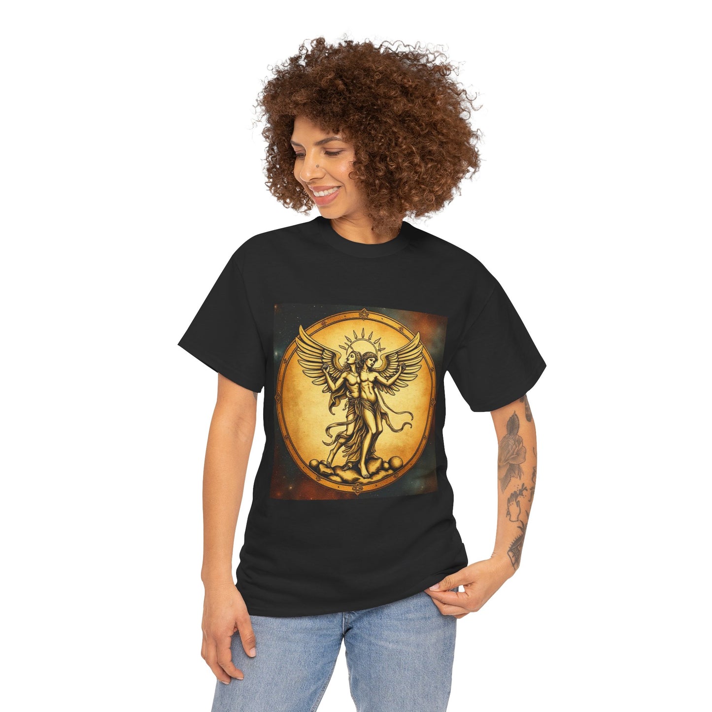 Unisex Heavy Cotton T-Shirt, Twin Angel v1, Gemini Zodiac Design