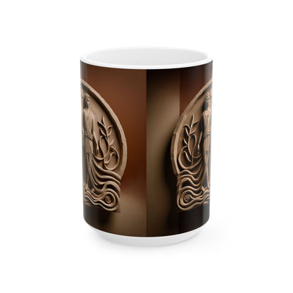 Ceramic Mug, (11oz, 15oz), Ceramic Coffee Mug, Statue Gemini Zodiac Design