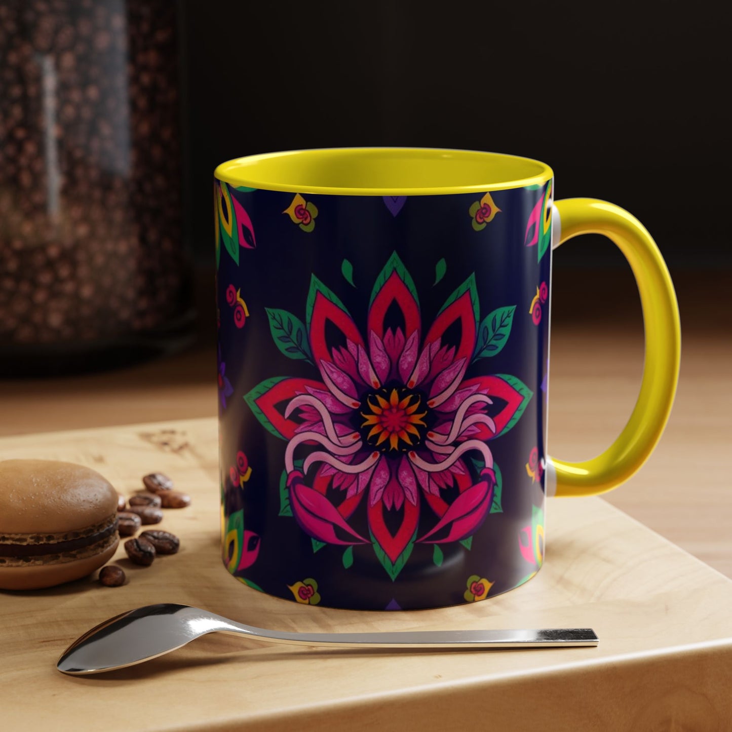 Accent Coffee Mug, Scorpio, Zodiac v4. Flower Pattern, (11, 15oz)