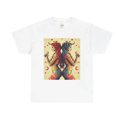 Unisex Heavy Cotton T-Shirt, Gemini, Zodiac v4, Sexy Art