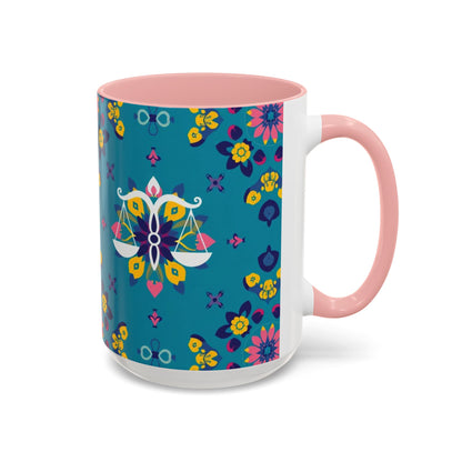 Accent Coffee Mug, Libra, Zodiac v2, Flower Pattern, (11, 15oz)