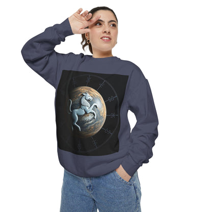 Garment-Dyed Sweatshirt, Unisex, Space Animal Design, Aquarius