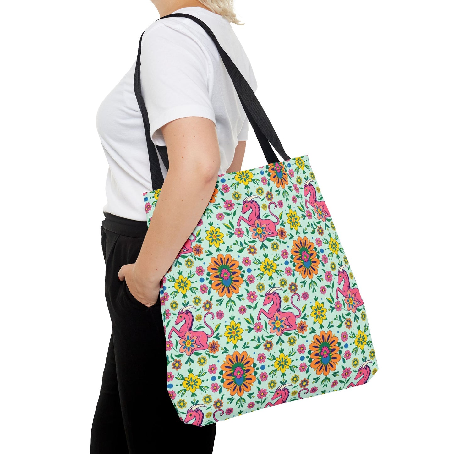 Tote Bag (AOP), Aquarius, Zodiac, Flower Pattern