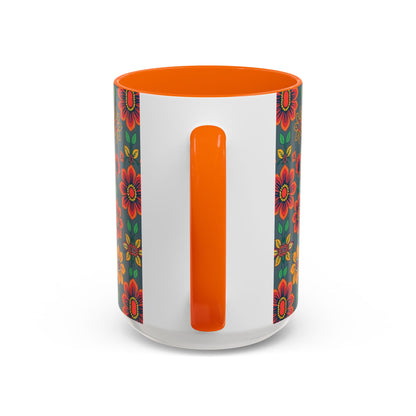 Accent Coffee Mug, Aries, Zodiac v4, Flower Pattern, (11, 15oz)