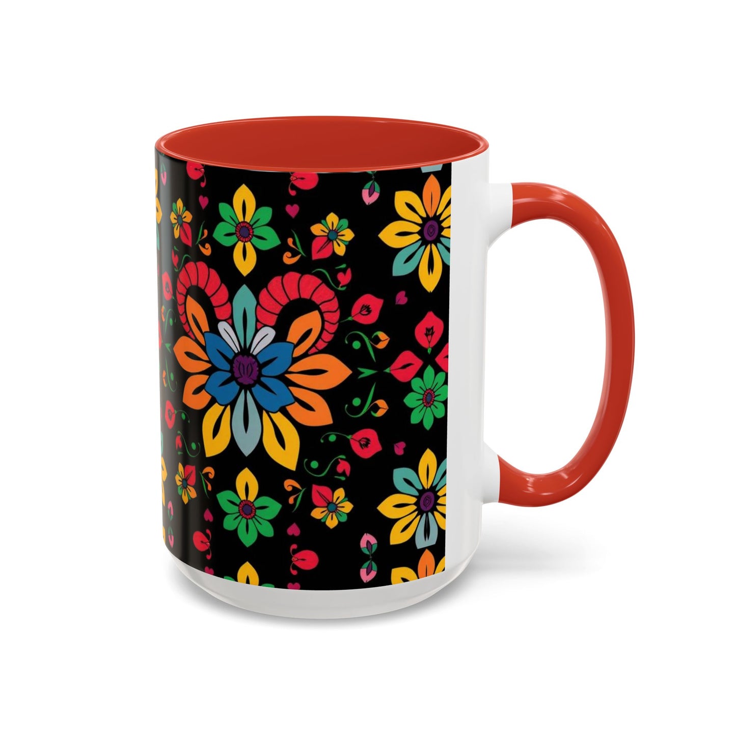 Accent Coffee Mug, Aries, Zodiac v3, Flower Pattern, (11, 15oz)