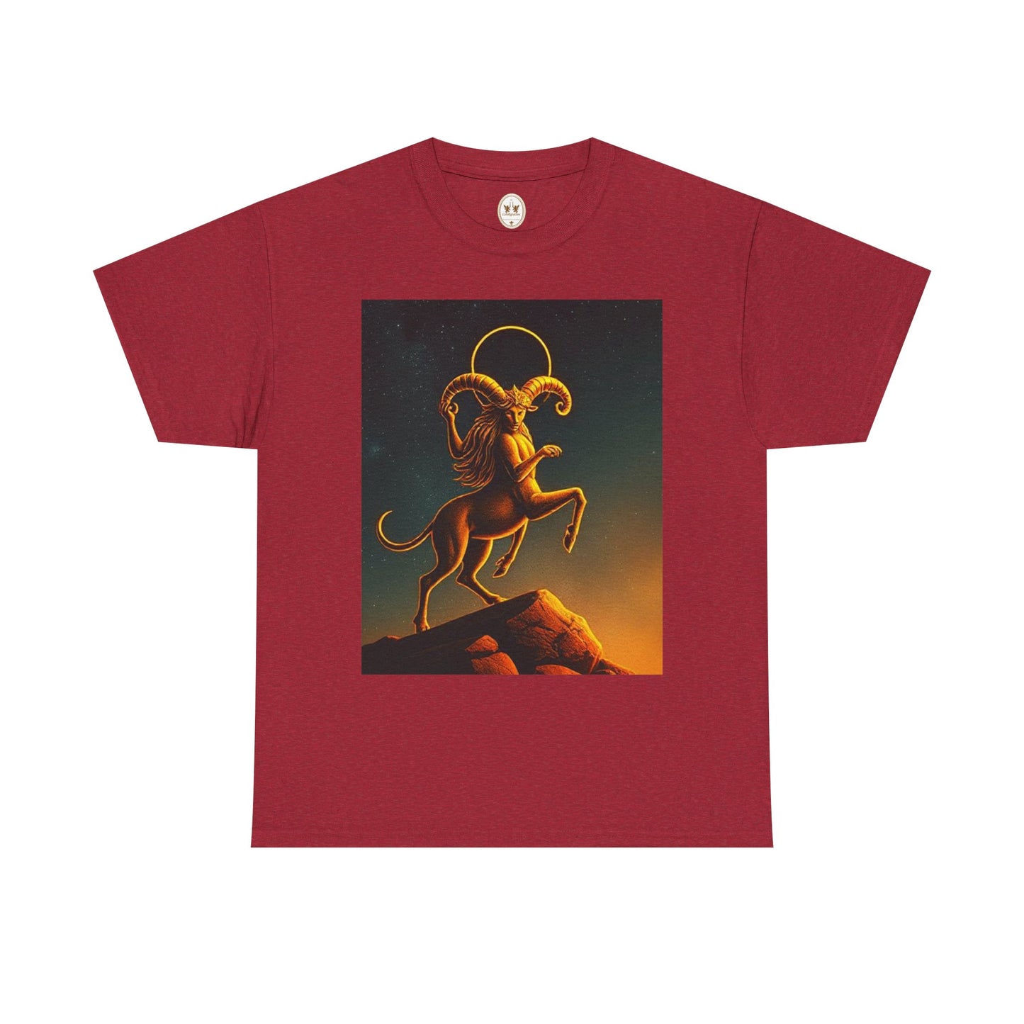 Unisex Heavy Cotton T-Shirt, Mountain Top 1v, Aries Zodiac Design
