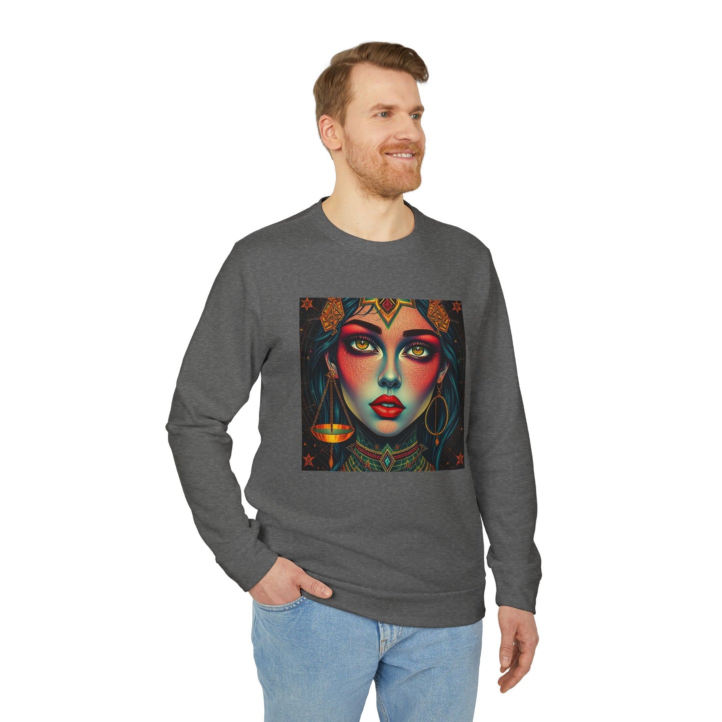 Adidas, Unisex Fleece Crewneck Sweatshirt, Libra, Pop Art v1, Zodiac
