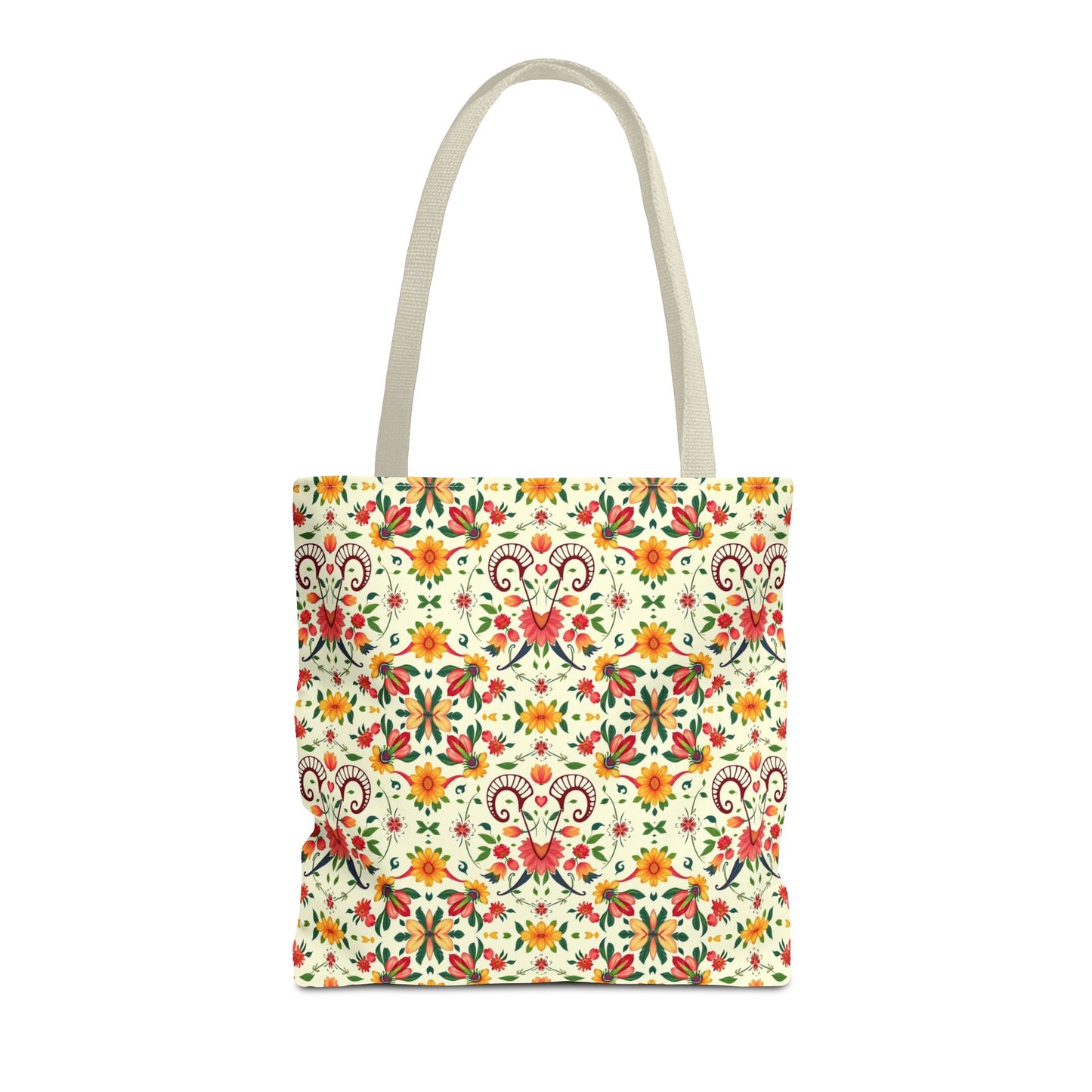 Tote Bag (AOP), Aries, Zodiac v2, Flower Pattern