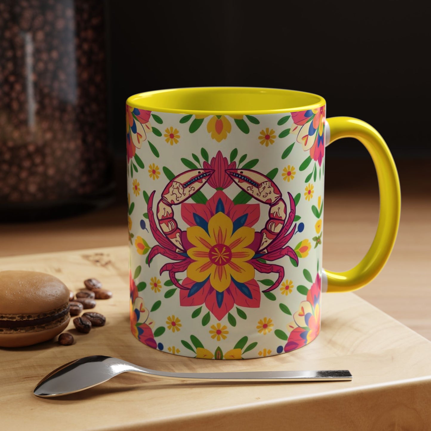 Accent Coffee Mug, Cancer, Zodiac v3, Flower Pattern, (11, 15oz)