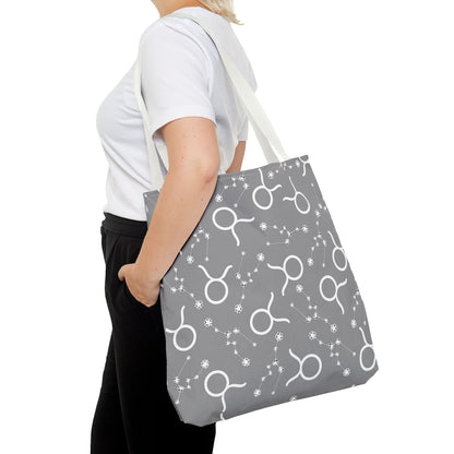 Tote Bag, Taurus Zodiac Sign, AOP, (Grey, White)