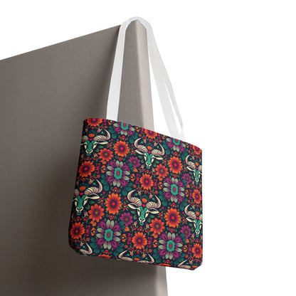 Tote Bag, (AOP), Taurus, Zodiac, Flower Pattern