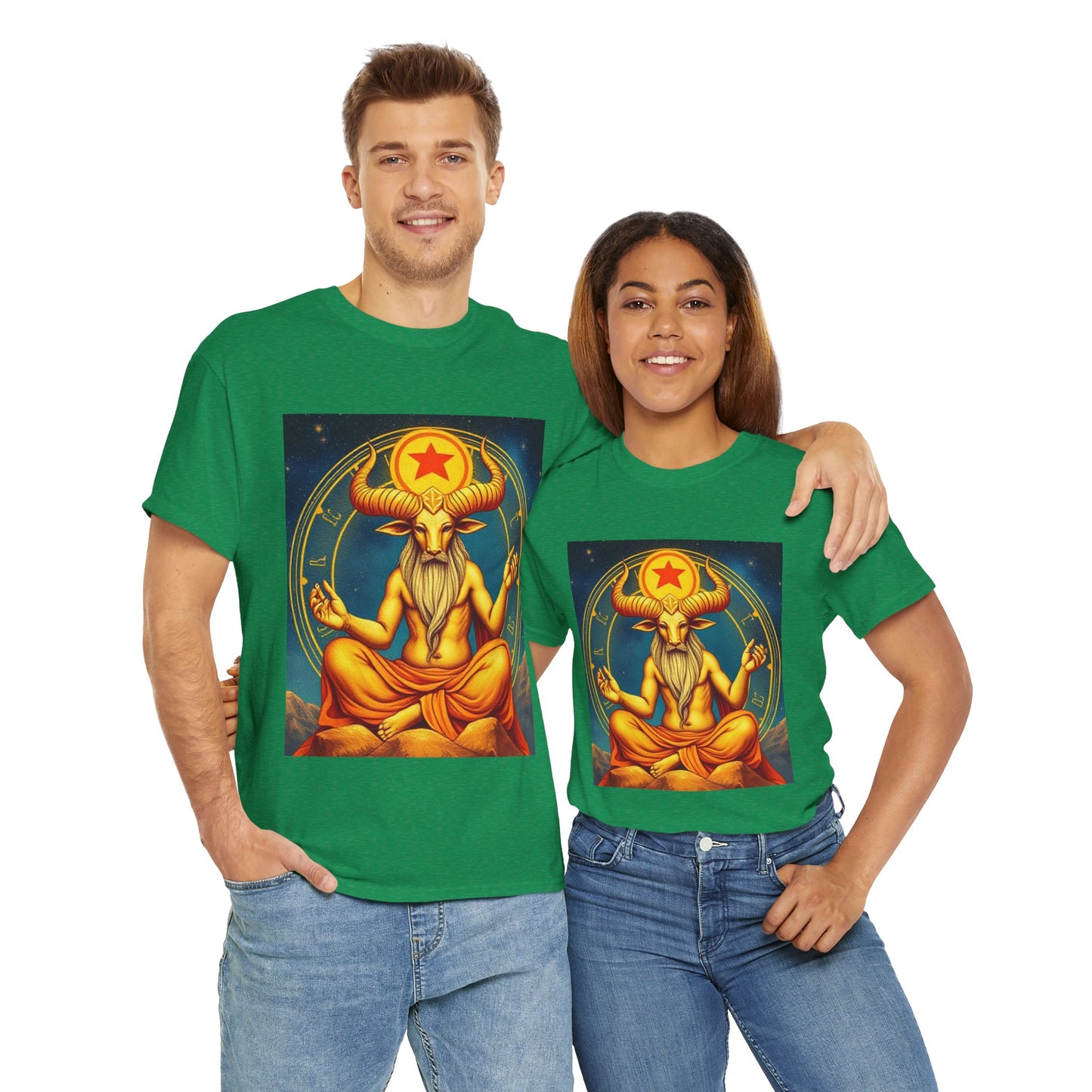 Unisex Heavy Cotton T-Shirt, Meditating Bull, Taurus Zodiac Design