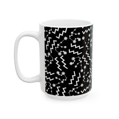 Ceramic Mug, (11oz, 15oz), Ceramic Coffee Mug, Black AOP, Aquarius Zodiac Design