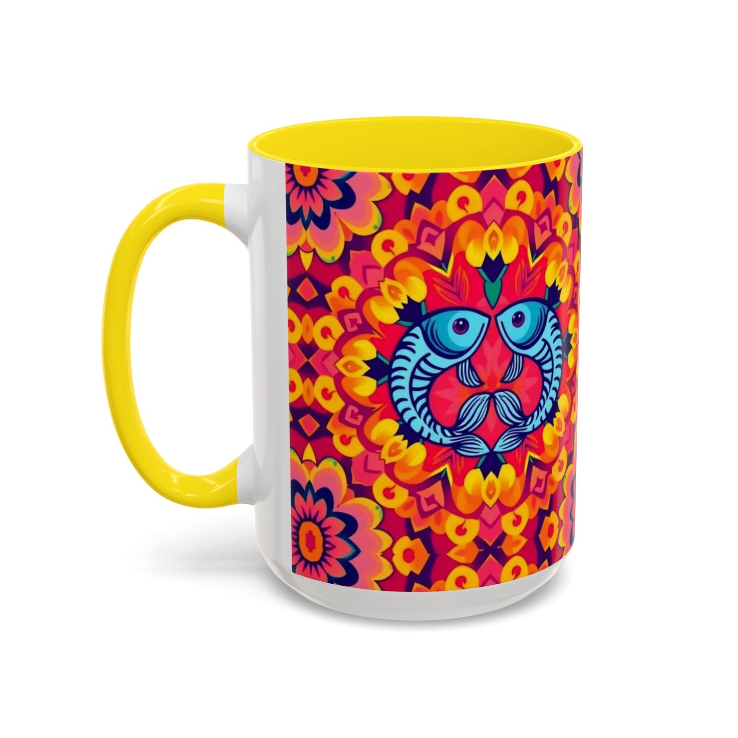Accent Coffee Mug, Pisces, Zodiac v1, Flower Pattern, (11, 15oz)