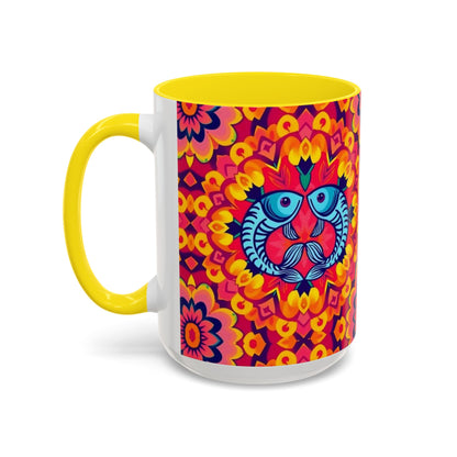 Accent Coffee Mug, Pisces, Zodiac v1, Flower Pattern, (11, 15oz)