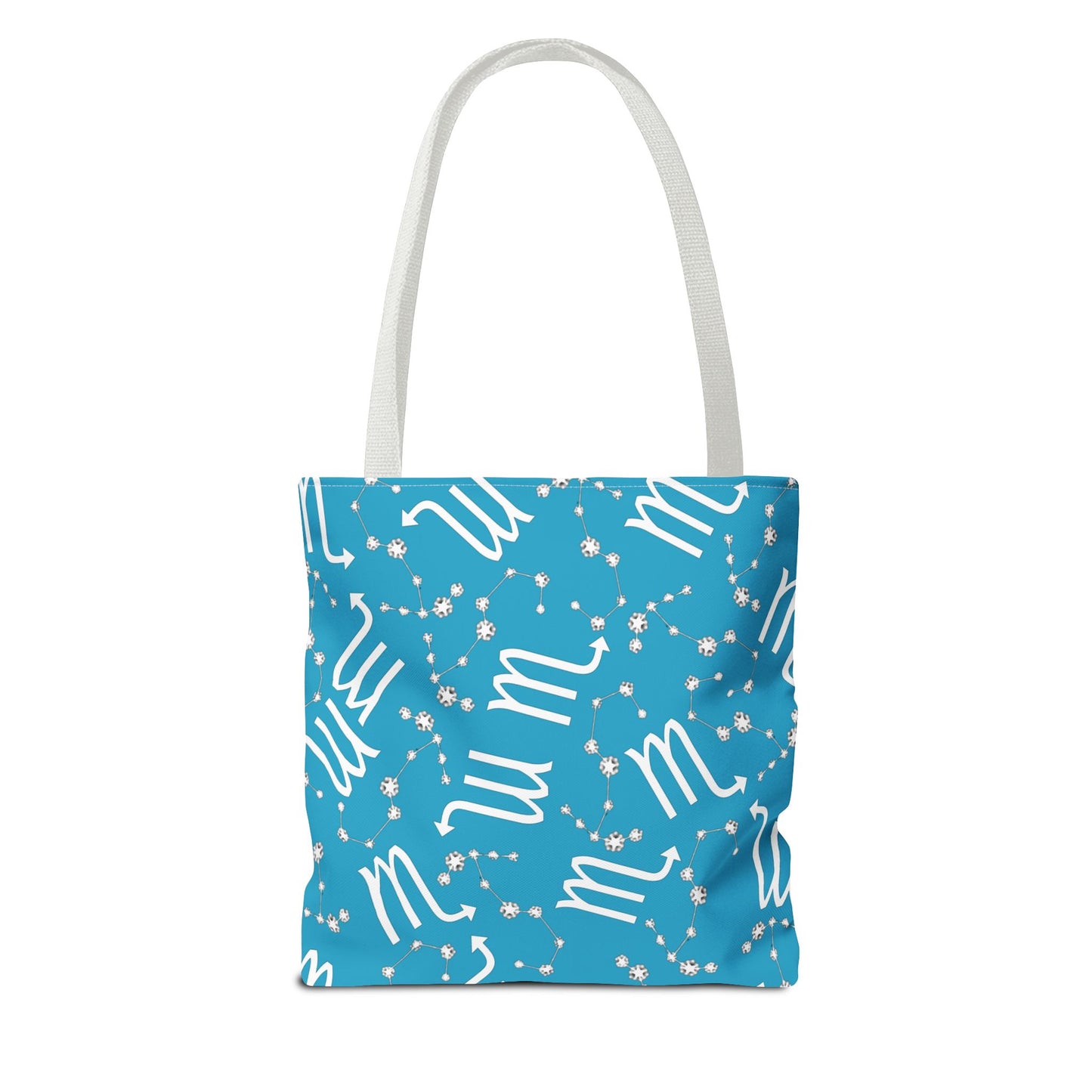 Tote Bag, Scorpio Zodiac Sign, AOP, (Turquoise, White)