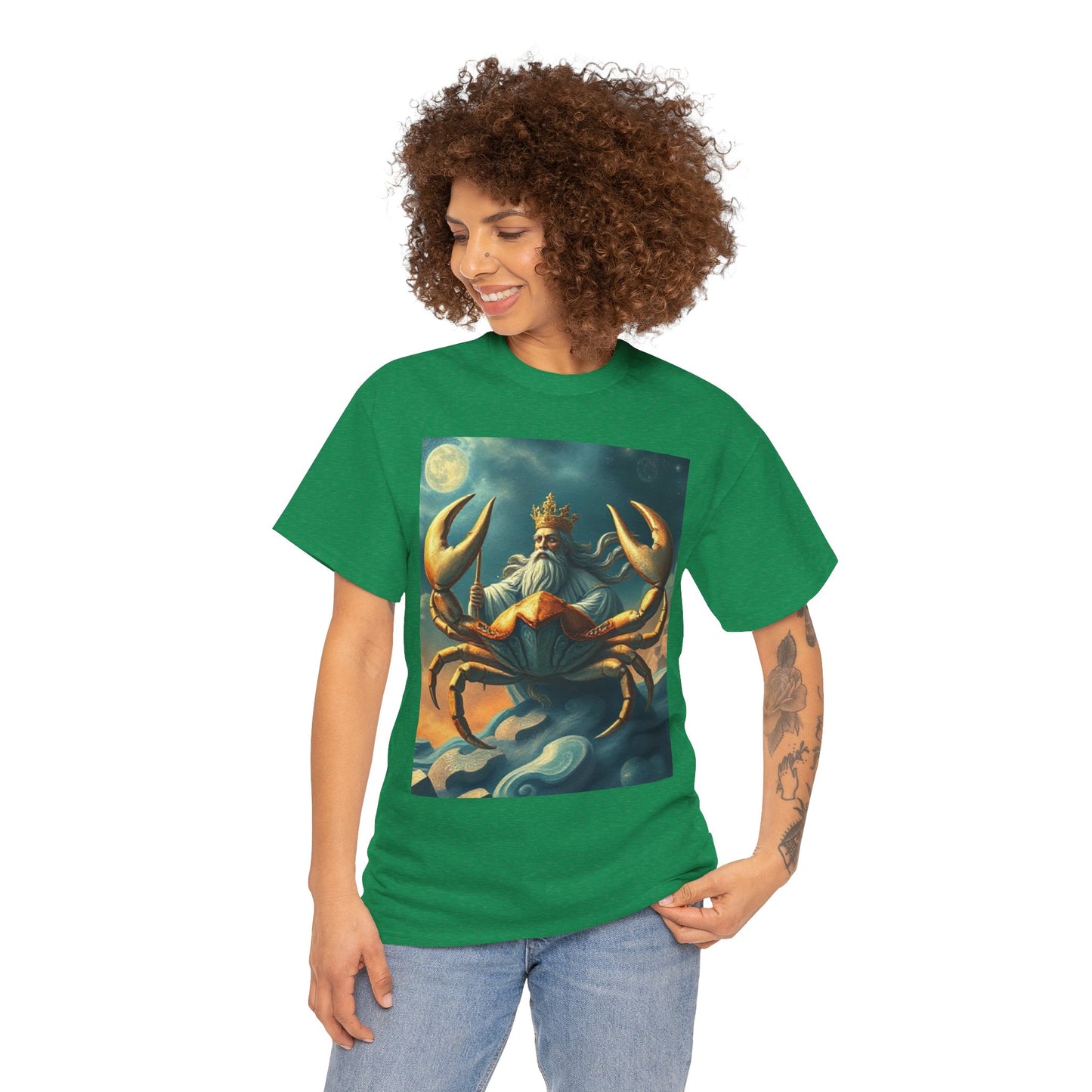 Unisex Heavy Cotton T-Shirt, Crustacean King v1, Cancer Zodiac Design