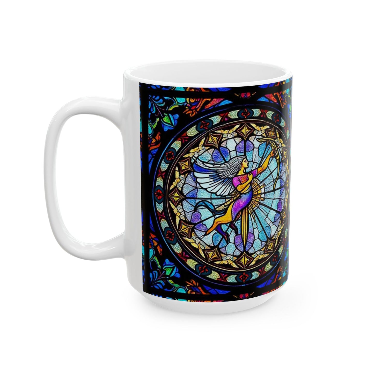 Ceramic Mug, (11oz, 15oz), Ceramic Coffee Mug, AOP, Glass Design v1, Sagittarius Zodiac