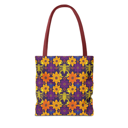 Tote Bag, (AOP), Scorpio, Zodiac v2, Flower Pattern