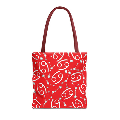 Tote Bag, Cancer Zodiac Sign, AOP, (Red, White)