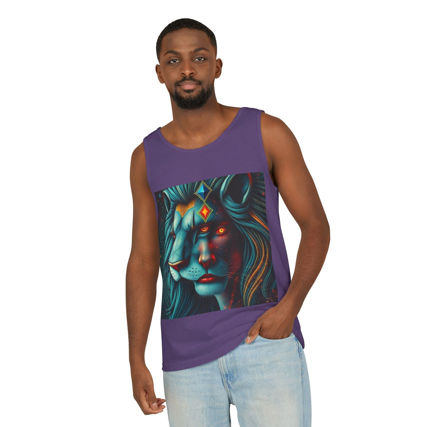 Unisex Garment-Dyed, Tank Top, Leo, Pop Art, 100% US cotton