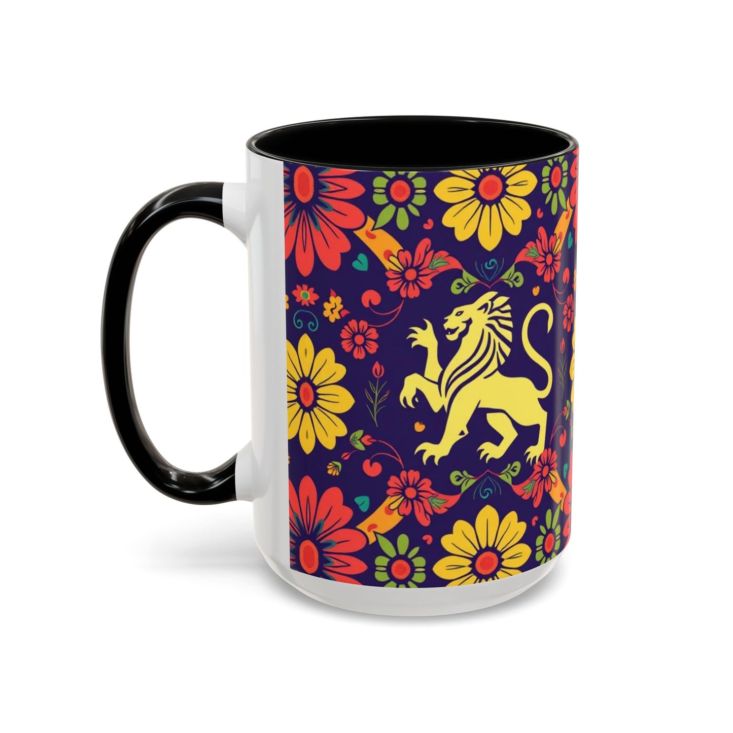 Accent Coffee Mug, Leo, Zodiac v3, Flower Pattern, (11, 15oz)