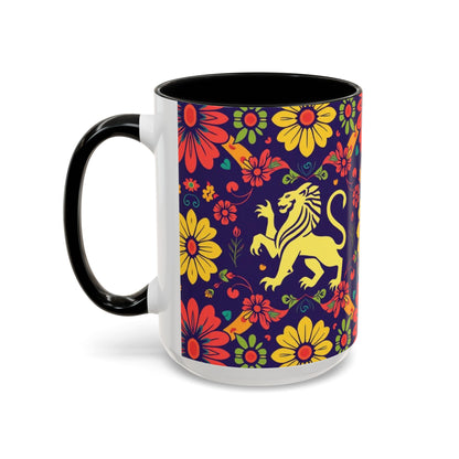 Accent Coffee Mug, Leo, Zodiac v3, Flower Pattern, (11, 15oz)