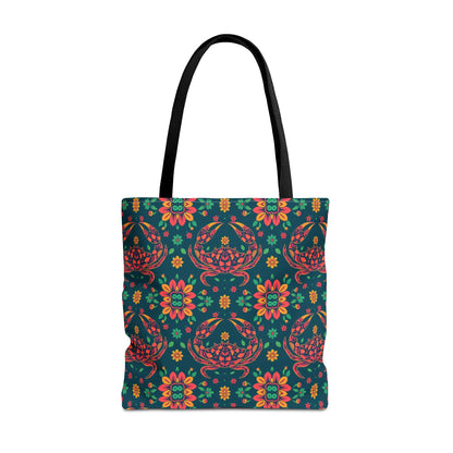 Tote Bag, (AOP), Cancer, Zodiac v1, Flower Pattern