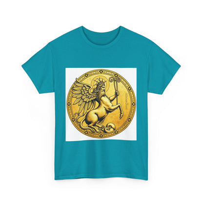 Unisex Heavy Cotton T-Shirt, Golden Angel Coin v1, Virgo Zodiac Design