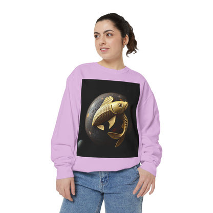 Garment-Dyed Sweatshirt, Unisex, Space Animal Design v1, Pisces