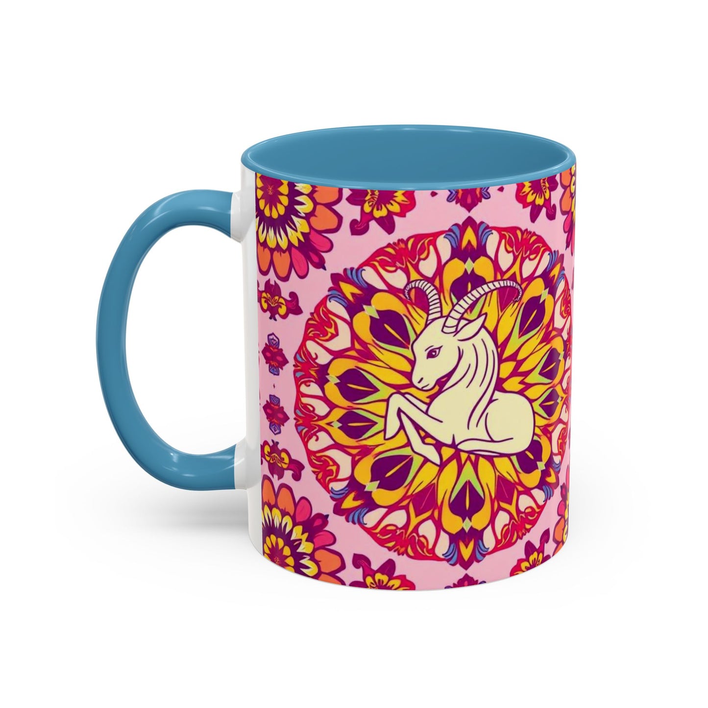 Accent Coffee Mug, Capricorn, Zodiac v3, Flower Pattern, (11, 15oz)