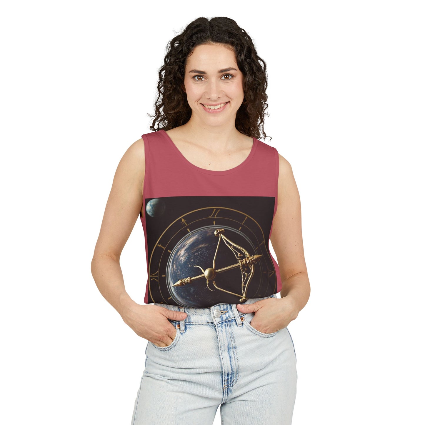 Unisex Garment-Dyed, Tank Top, Sagittarius Design, Planet Symbol, 100% US cotton