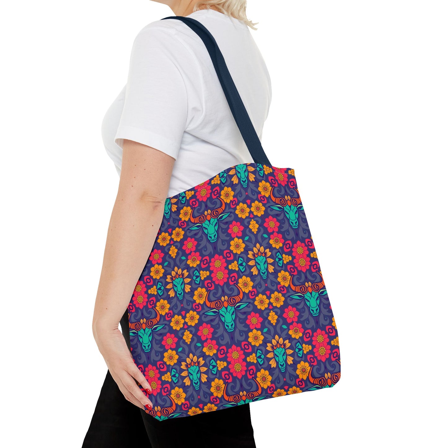 Tote Bag, (AOP), Taurus, Zodiac v1, Flower Pattern
