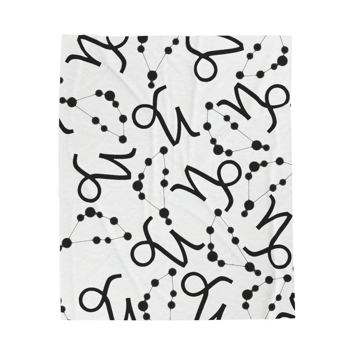 Velveteen Plush Blanket, Capricorn Zodiac Sign, Constellation & Symbol, White, 100% polyester
