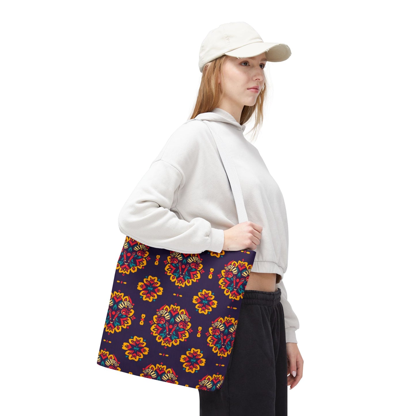 Tote Bag, (AOP), Taurus, Zodiac v6, Flower Pattern