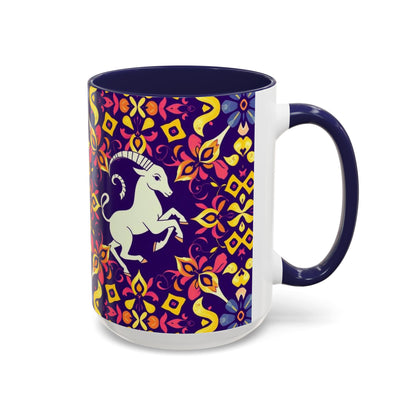 Accent Coffee Mug, Capricorn, Zodiac v1, Flower Pattern, (11, 15oz)