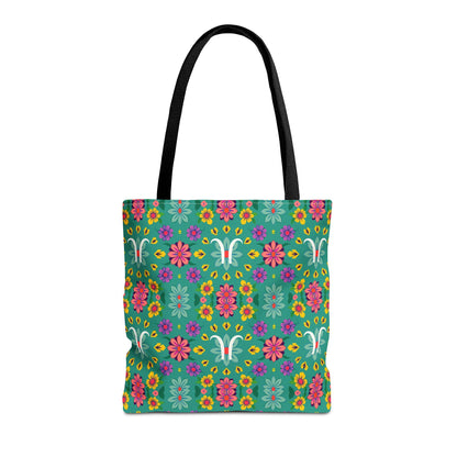 Tote Bag, (AOP), Aquarius, Zodiac v2, Flower Pattern
