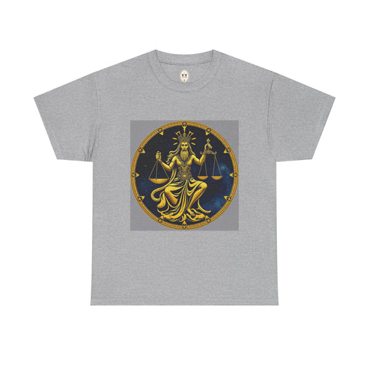 Unisex Heavy Cotton T-Shirt, Gold v1, Libra God, Zodiac Design