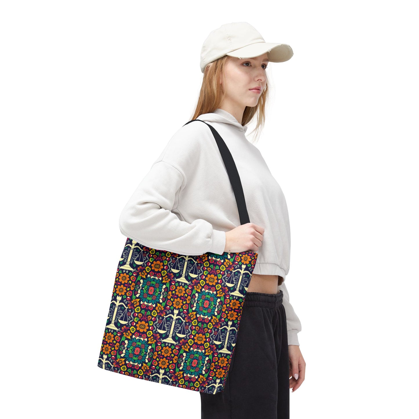 Tote Bag, (AOP), Libra, Zodiac v1, Flower Pattern