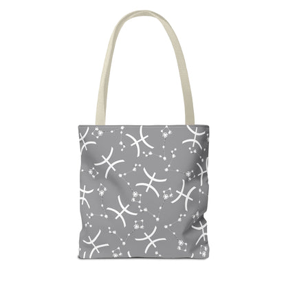 Tote Bag, Pisces Zodiac Sign, AOP, (Grey, White)