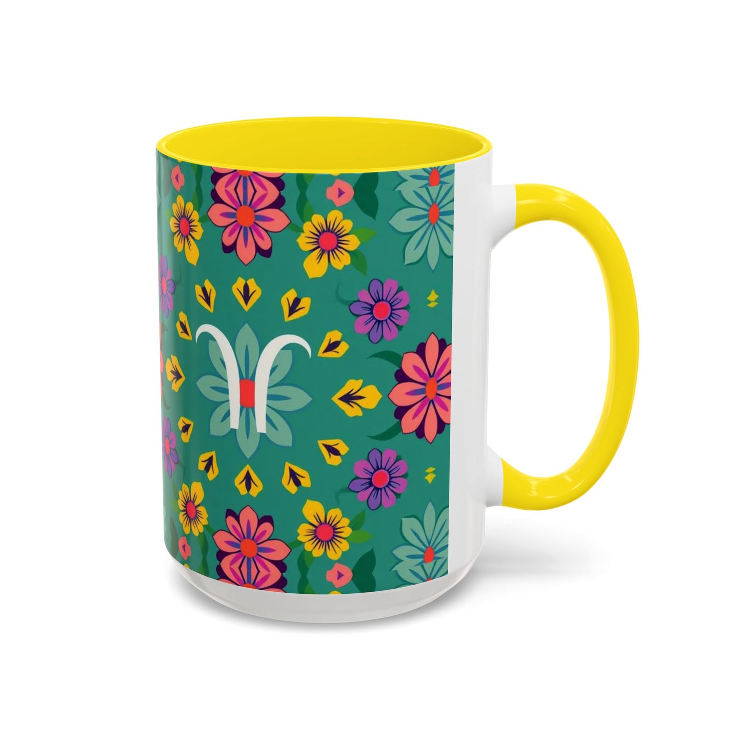 Accent Coffee Mug, Aquarius, Zodiac v3, Flower Pattern, (11, 15oz)