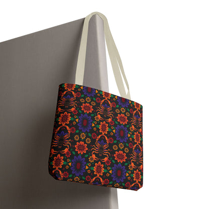 Tote Bag, (AOP), Scorpio, Zodiac v6, Flower Pattern