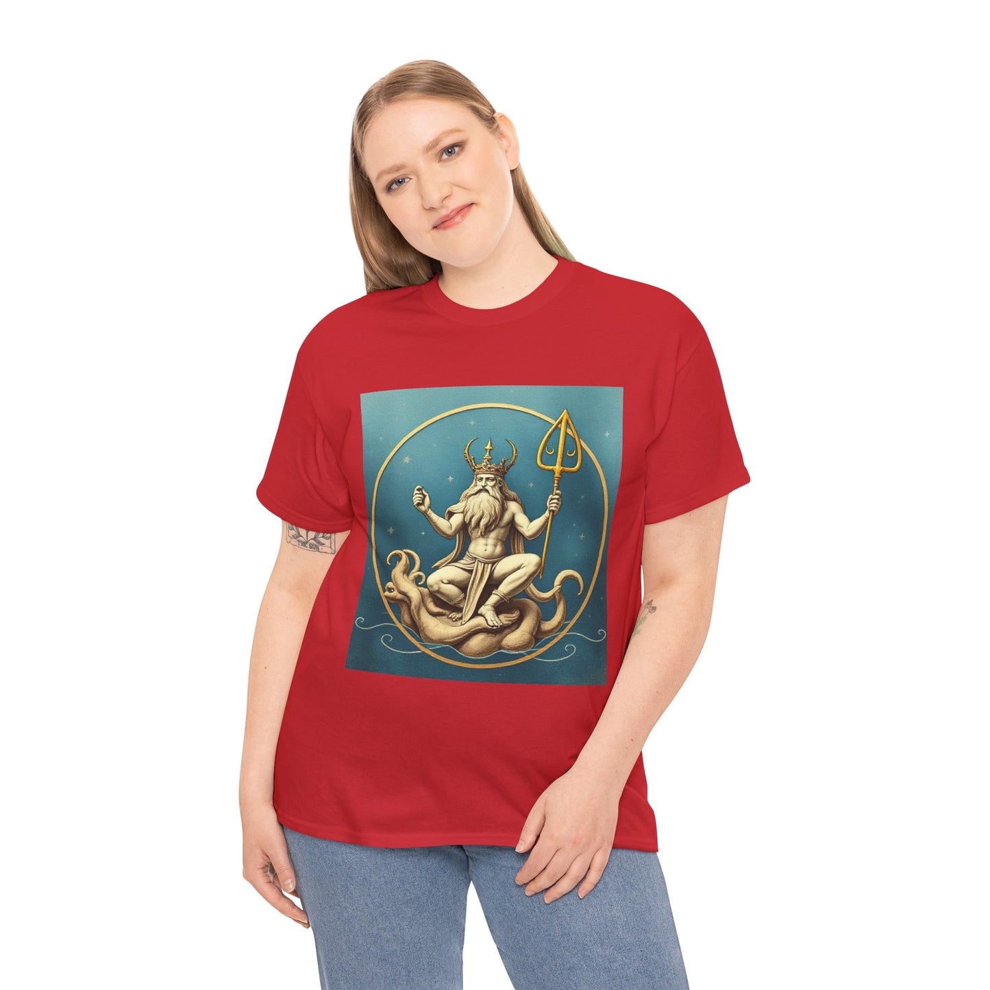 Unisex Heavy Cotton T-Shirt, Aquarius God 3v, Zodiac Design