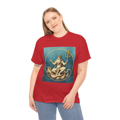 Unisex Heavy Cotton T-Shirt, Aquarius God 3v, Zodiac Design