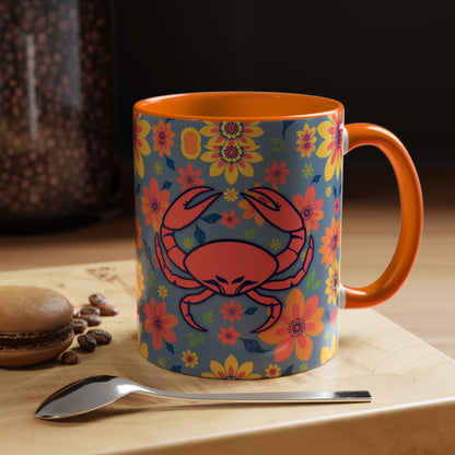 Accent Coffee Mug, Cancer, Zodiac v1, Flower Pattern, (11, 15oz)